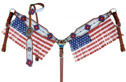 Showman American Flag fringed headstall and breast collar set